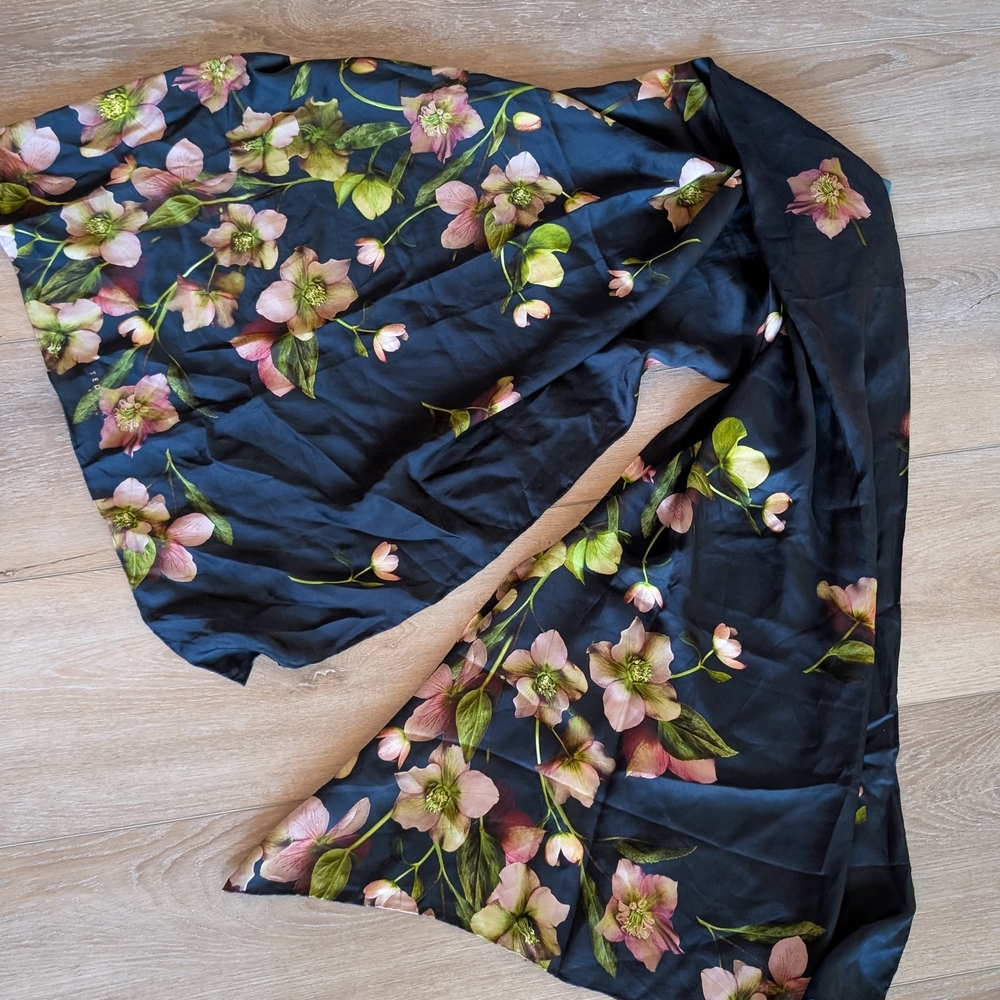 Ted baker 100% silk scarf navy blue with floral design